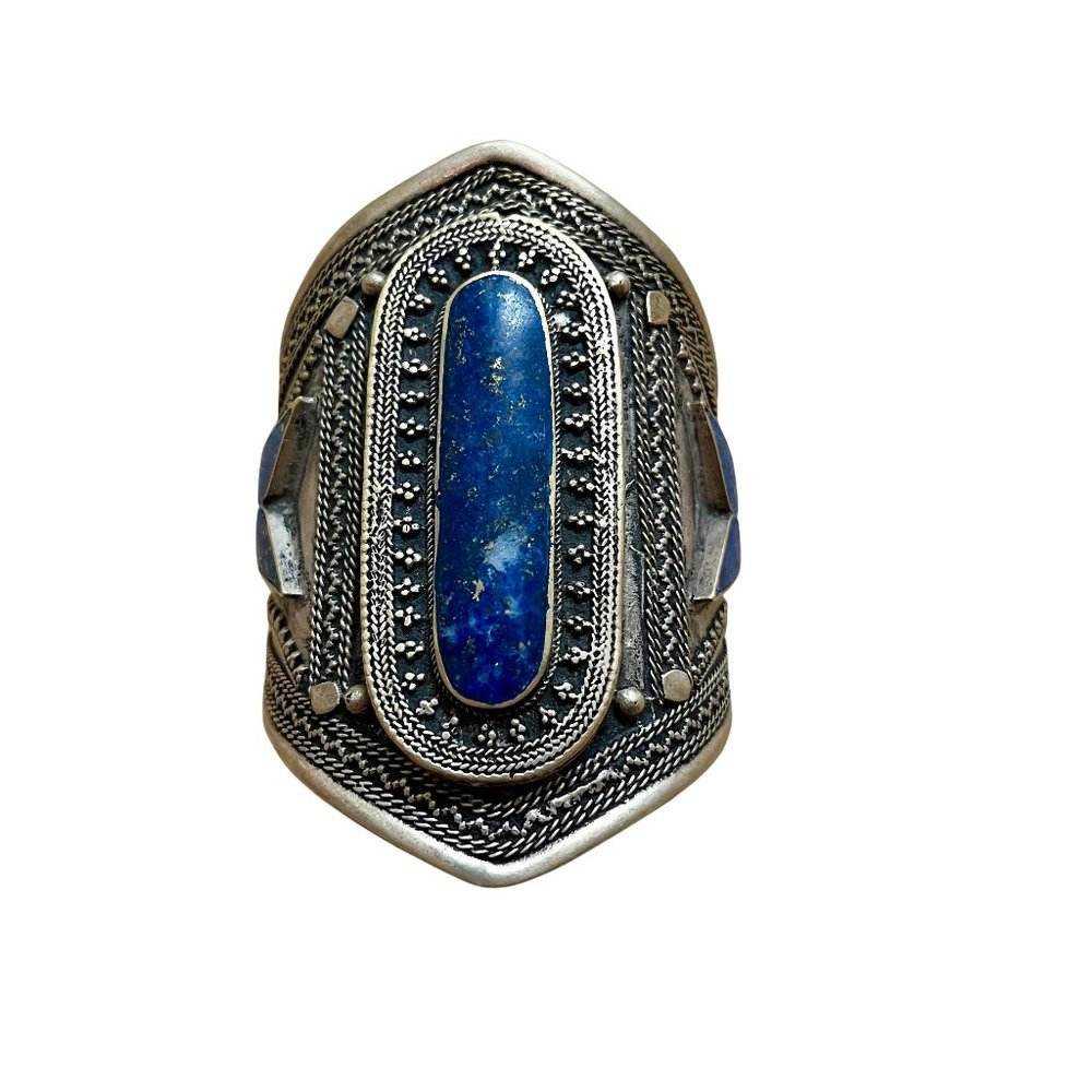 Vintage Lapis Lazuli Silver Cuff Bracelet from Turkmenistan